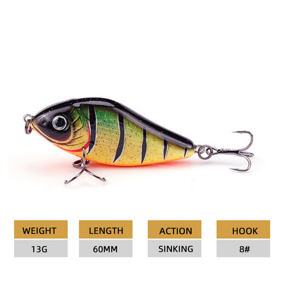 Agoie Sliders Jerkbait landid voblerid haugi bassi püügile 60mm 13g kõva söödaga uppuvad huulteta Crankbaits kalapüügi lant
