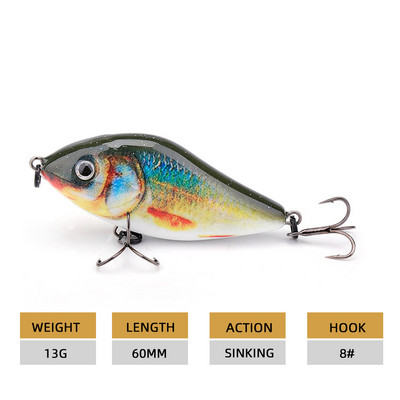 Agoie Sliders Jerkbait landid voblerid haugi bassi püügile 60mm 13g kõva söödaga uppuvad huulteta Crankbaits kalapüügi lant