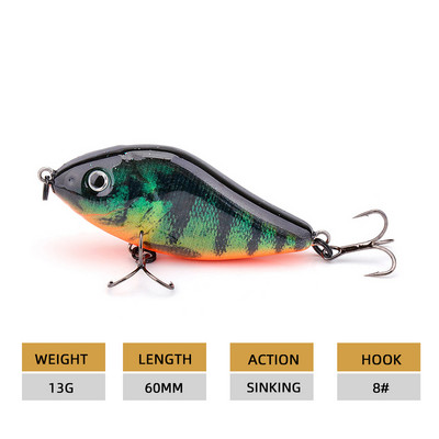 Agoie Sliders Jerkbait landid voblerid haugi bassi püügile 60mm 13g kõva söödaga uppuvad huulteta Crankbaits kalapüügi lant