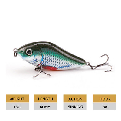 Agoie Sliders Jerkbait landid voblerid haugi bassi püügile 60mm 13g kõva söödaga uppuvad huulteta Crankbaits kalapüügi lant