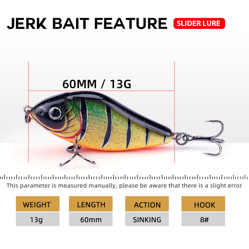 Agoie Sliders Jerkbait landid voblerid haugi bassi püügile 60mm 13g kõva söödaga uppuvad huulteta Crankbaits kalapüügi lant