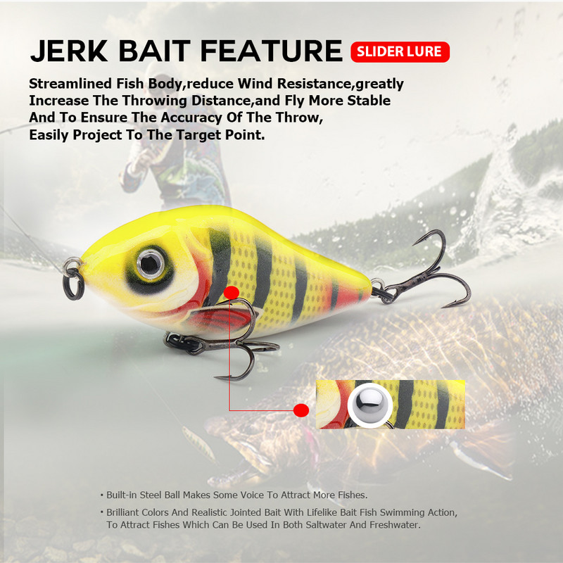 Agoie Sliders Jerkbait landid voblerid haugi bassi püügile 60mm 13g kõva söödaga uppuvad huulteta Crankbaits kalapüügi lant