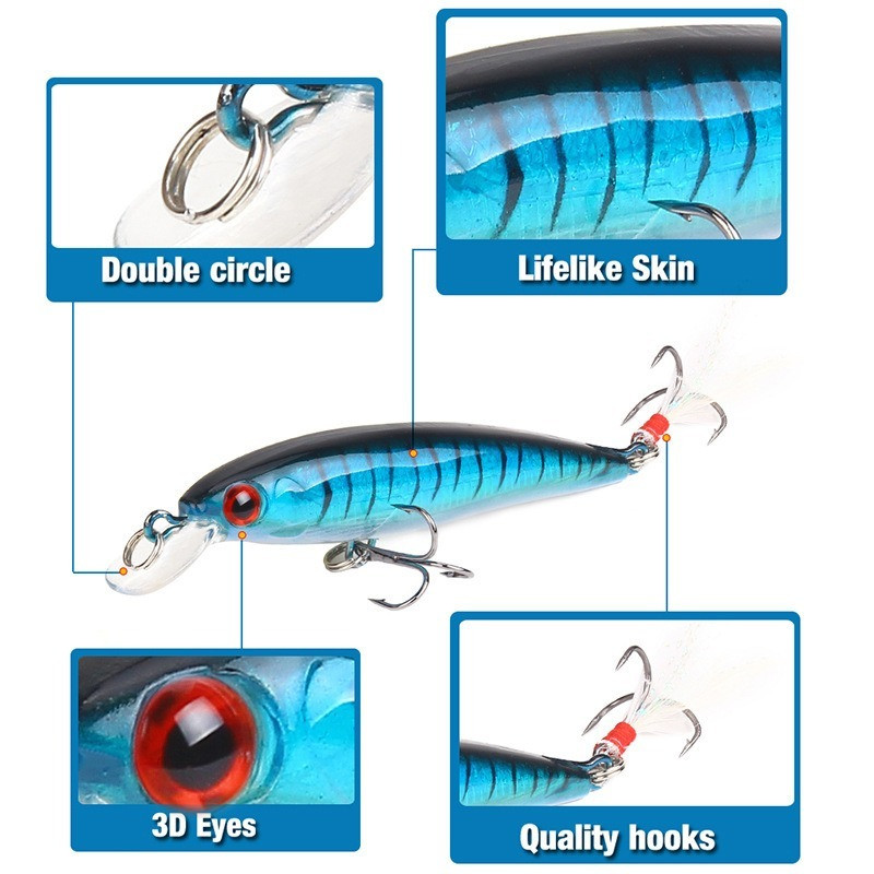 1 τεμ. Laser 3D Eyes Bionic Minnow Fishing Lure 90mm 7g Τεχνητό σκληρό δόλωμα με δόλωμα ψαρέματος με πρίμα με φτερά
