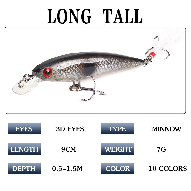 1 τεμ. Laser 3D Eyes Bionic Minnow Fishing Lure 90mm 7g Τεχνητό σκληρό δόλωμα με δόλωμα ψαρέματος με πρίμα με φτερά
