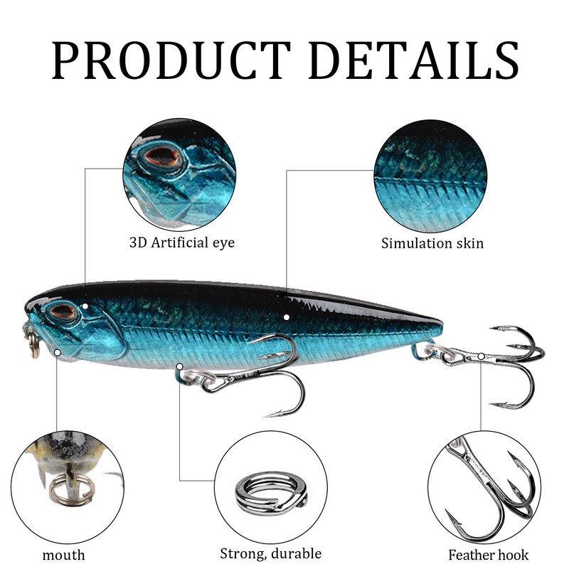1 τεμ. Floating Pencil Bait 6,5cm 5,3g Mini Fishing Lure Wobblers Crankbait Τεχνητό Πλαστικό Σκληρά Δολώματα Bass Pike Είδη ψαρέματος