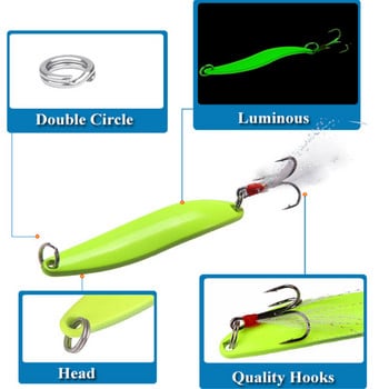 1Pcs 5g 7g 10g 13g светеща метална риболовна примамка пайети твърда стръв куки с пера за тролинг пъстърва Spinner лъжица стръв бас щука