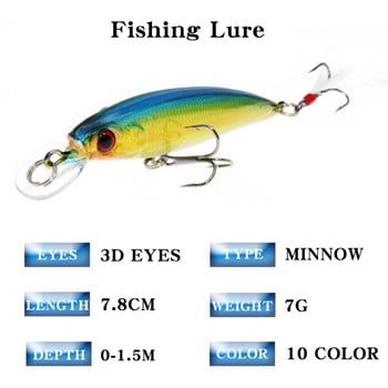 1 ΤΕΜ 7,8 cm 7g Minnow Fishing Lures Wobbler Hard Baits Crankbaits ABS Artificial Lure for Bass Pike Fishing Tacking