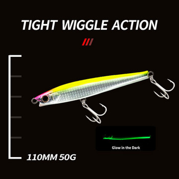 110mm 50g Heavy Sinking Pencil Fishing Lure Casting Θαλάσσιο νερό Swimbait Monster Shot Μεγάλα τεχνητά σκληρά δολώματα Pesca με λέιζερ