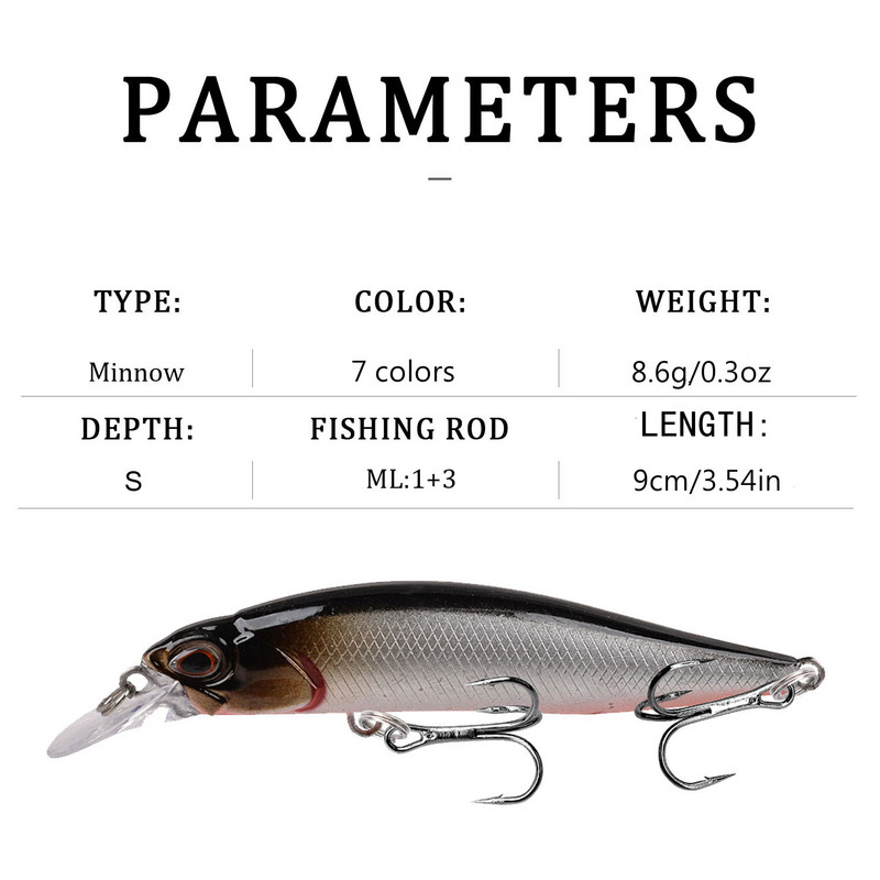 1tk Minnow kalapüügi voblerid 9 cm 8,6 g aeglaselt vajuv kunstlik kõva sööt Crankbait Bass haugi karpkala püügivahendid