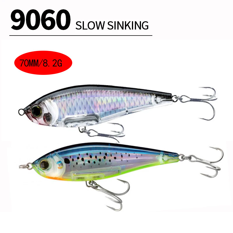 Creion cu momeală artificială cu scufundare lentă de 70 mm și 8,2 g pentru pescuitul cu apă sărată, bas, păstrăv, momeli de înot Pesca Wobblers pentru stiucă 3D