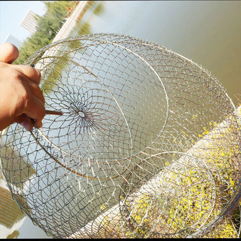 33CM плаваща телена кошница за улов на риба Лесно преносима сгъваема стоманена телена риболовна мрежа Клетка Риболовни инструменти Риболовни аксесоари