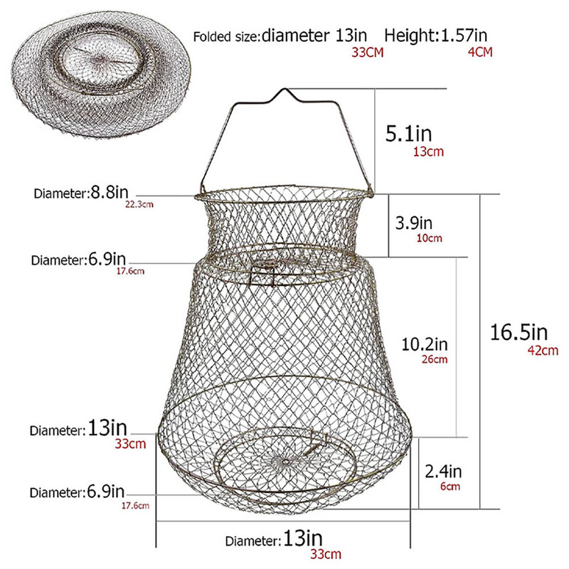 33 cm ujuv traatkorv Püüdke kalu hõlpsalt kaasaskantav, kokkupandav terastraadist kalavõrk puur Kalapüügivahendid Kalastustarvikud