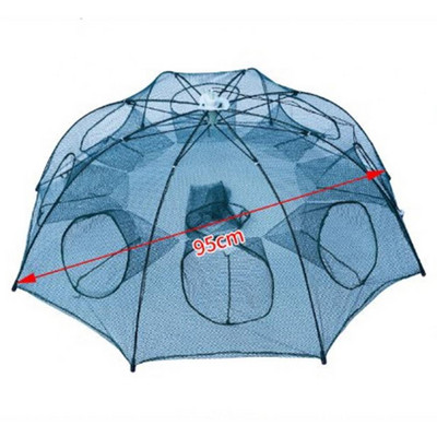Дупки Сгъваема риболовна мрежа Капан Преносим риболовен капан за стръв Мрежи за леене за раци, раци, скариди, найлонови клетки за капани за риби