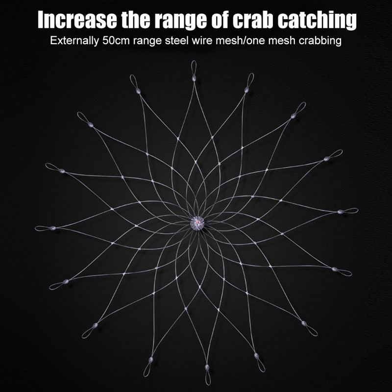 Pește Crab Network Sârmă de închidere automată deschisă Pește Crab Cușcă Sârmă de oțel Accesorii pliabile pentru pescuit în aer liber