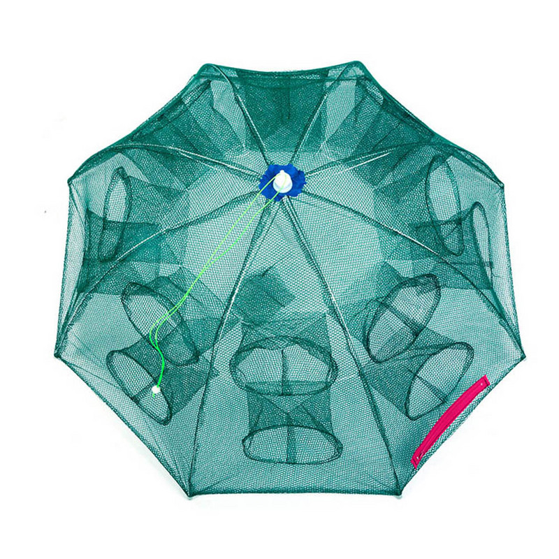 2-12 τρύπες Ενισχυμένο αυτόματο δίχτυ ψαρέματος Κλουβί γαρίδας με πτυσσόμενο νάιλον σχήμα ομπρέλας Κάβουρα ψαροπαγίδα Χυτό δίχτυ Πτυσσόμενο δίχτυ
