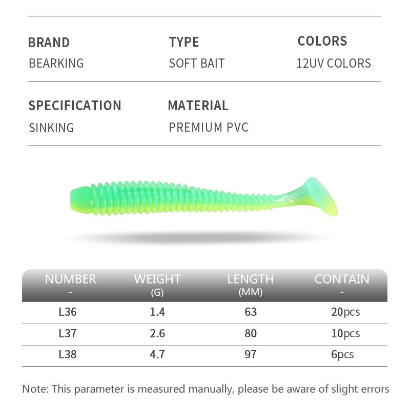 BEARKING 63 mm 80 mm 97 mm mamac za ribolov Meki mamac Shad Silikonski mamci Vobleri Swimbait Umjetni leurre souple