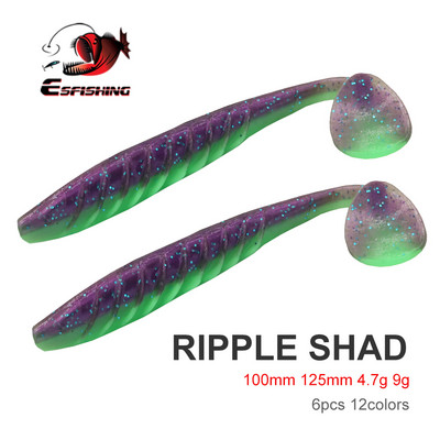 ESFISHING mksts silikons Labkais zivju smas ripple Shad 100mm 125mm Ldakas zvejai T Tail Pesca Artificial Makšķerēšanas Lure Tackle