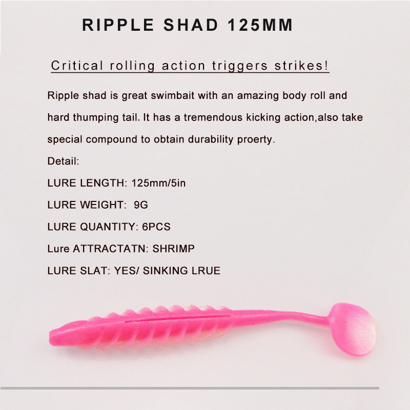 ESFISHING Silicon moale Cea mai bună momeală de pește Ripple Shad 100mm 125mm pentru pescuit la știucă T Tail Pesca momeală de pescuit artificială