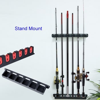 Държачи за въдица с 6 въдици Стенен стенен багажник Хоризонтална стойка за въдица за аксесоари за риболов в гараж, кабина и сутерен