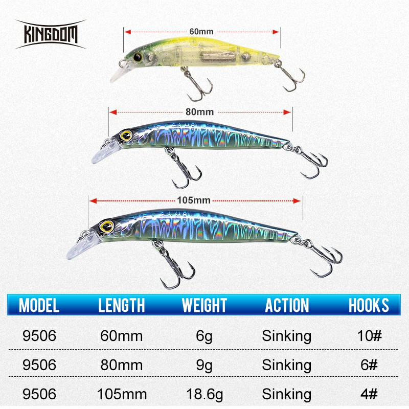 Kingdom Sinking Minnow Naluci de pescuit în apă sărată Crankbait Momeli dure Wobblers de acțiune bună Nalucă pentru păstrăv artificial pentru biban de mare