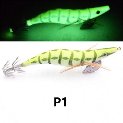 1 κομμάτι φωτεινό ξύλινο δόλωμα γαρίδας, εξοπλισμένο με γάντζο για καλαμάρι, θαλασσινό νερό και τεχνητό δόλωμα γαρίδας γλυκού νερού