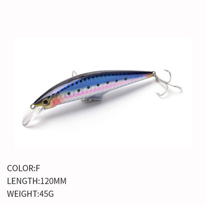 Uus 45g 120mm Minnow uppuv püügilant Kõvast plastist forellilant kunstsööt Pesca voobler haugi püüdmine Crankbait