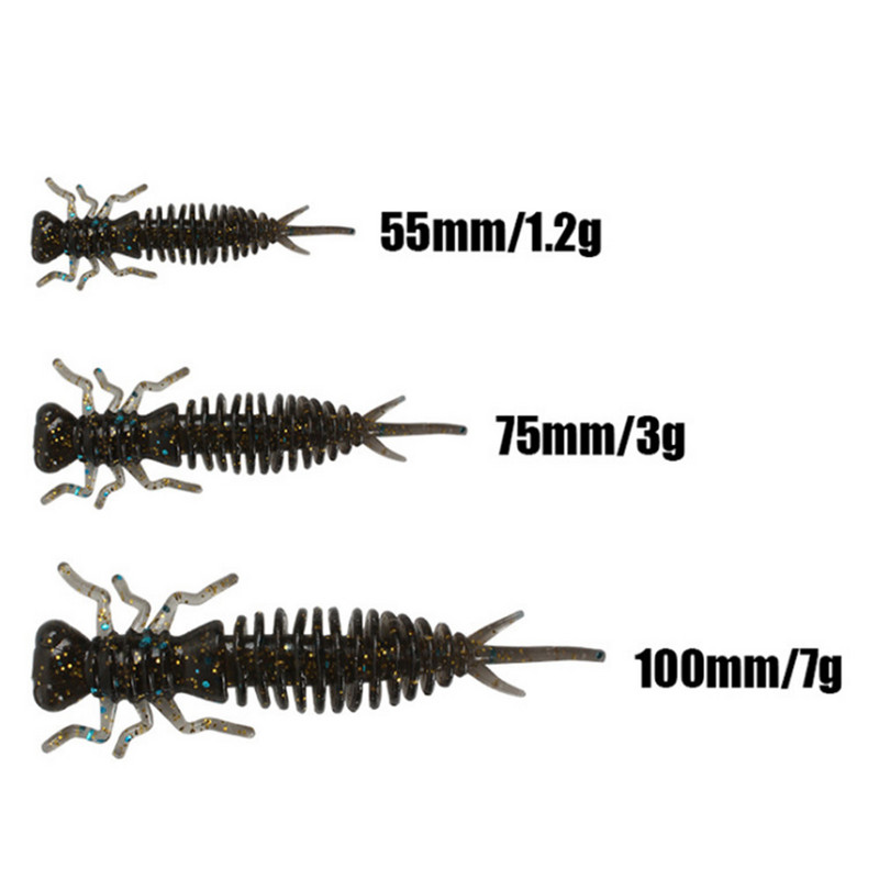 5 ks/sada kvalitných mäkkých lariev, 55 mm, 75 mm, 100 mm, umelých silikónových mäkkých návnad, červov, rybárskych woblerov, návnad na basy a kapre