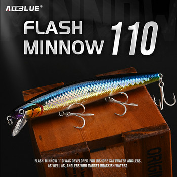 ALLBLUE FlashMinnow 110 Риболовна примамка 110 mm 17,8 g Glow Jerkbait Wobbler Slow Suspending Minnow Plastic Bait Bass Pike Tackle