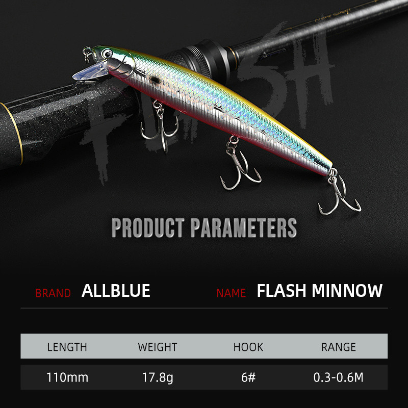 ALLBLUE FlashMinnow 110 kalastuslant 110 mm 17,8 g Glow Jerkbait vobler, aeglane rippuv Minnow plastiksööt Bass haugivarustus