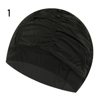 1PC Високоеластична шапка за плуване Мъже Жени Свободен размер Едноцветни щампи с дълга коса Спортна шапка за басейн Найлонов тюрбан