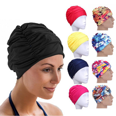 1 buc șapcă de înot cu elastic înalt, bărbați, femei, mărime liberă, flori solide, imprimate, păr lung, șapcă sport pentru piscină, turban din nailon