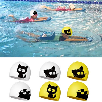 Сладка котешка шапка за плуване за дълги коси Ушите защитават деца Деца Водоустойчива еластична силиконова шапка за басейн Шапки за къпане Шапка за гмуркане