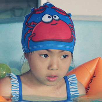 Καπέλο κολύμβησης αναπνεύσιμο καπέλο υψηλής ελαστικότητας και γρήγορο στέγνωμα προστασίας αυτιών με εκτύπωση κινουμένων σχεδίων Καπέλο πισίνας για παιδιά