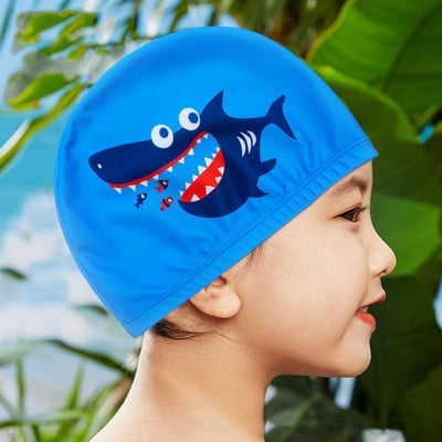 Шапка за плуване Дишаща, високоеластична, бързосъхнеща защита за уши Шапка за басейн с анимационен принт за деца