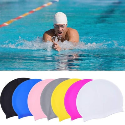 Силиконова еластична шапка за плуване Водоустойчива шапка за плуване за мъже Жени Възрастни Деца Шапки за басейн с дълга коса Защита на ушите Оборудване за плуване