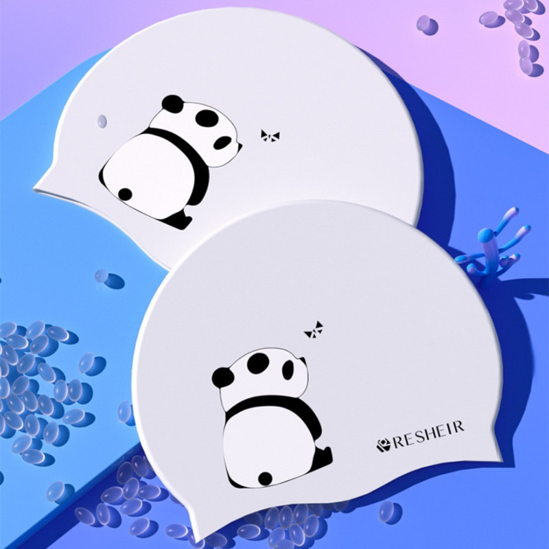 Silikoonist ujumismütsi basseinivarustus elastsed panda mustriga ujumismütsid libisemisvastased kõrvakaitsed ujumismütsid