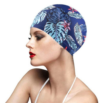 1 ΤΕΜ. Καπέλο κολύμβησης υψηλής ελαστικότητας ανδρικό γυναικείο ελεύθερο μέγεθος συμπαγή λουλούδια με στάμπα μακριά μαλλιά Αθλητικό καπέλο πισίνας Nylon Turban