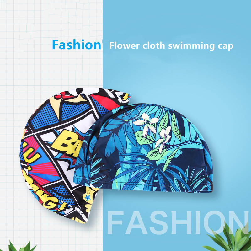 1 tk kõrge elastne ujumismüts meeste naiste vabas suuruses täislilled trükitud pikkade juustega spordibasseini müts nailon turban