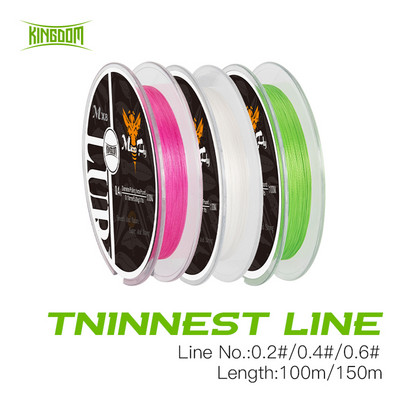 Kingdom THINNEST LINE Super Thin 0,2#/0,4#/0,6# 9-12LB Fishing PE Line 4 Braideds Multifilament Fishing Line for Carp Fishing