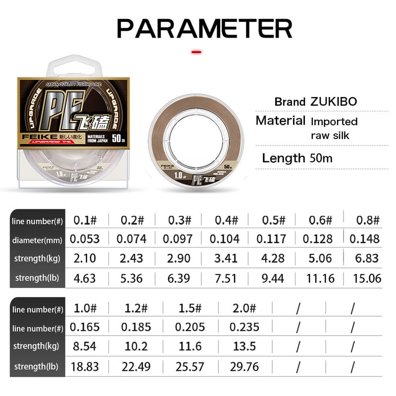 ZUKIBO 4 haruga pruun põimitud õngenöör, multifilament 50M karpkalapüügi Jaapani X4 põimitud traat püügitarvikud PE nöör