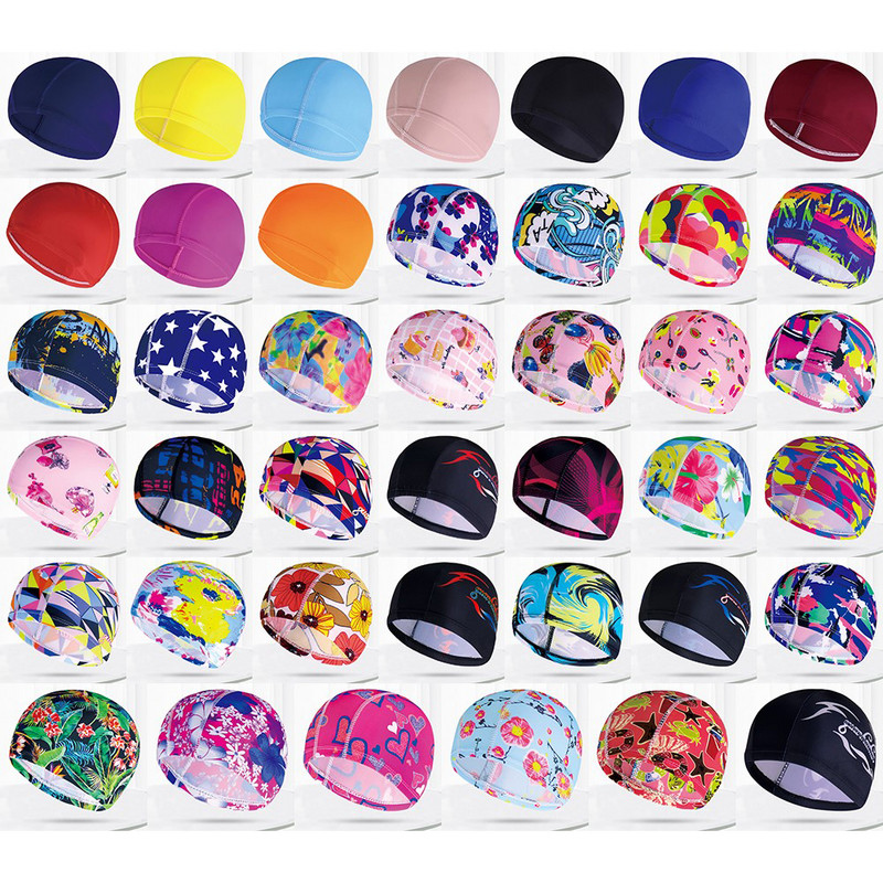 Mitmevärvilised mustrid Mehed Naiste Kangas Ujumismüts Unisex Täiskasvanutele Bassein Sukeldumine Veesport Elastsed ujumismütsid Müts Turban