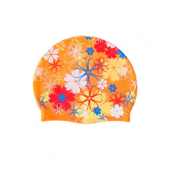 Καπέλο κολύμβησης υψηλής ελαστικότητας με λουλουδάτο τύπωμα Προστασία αυτιών Καπέλο μπάνιου Πολύχρωμο γυναικείο Καπέλο σιλικόνης για ενήλικες
