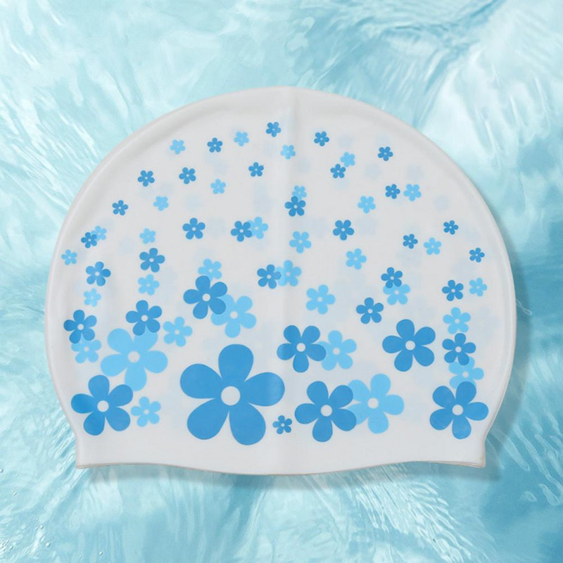 Suure elastsusega ujumismüts Lilleprintidega kõrvakaitsega ujumismüts Värviline naiste meeste silikoonist basseinimüts täiskasvanutele