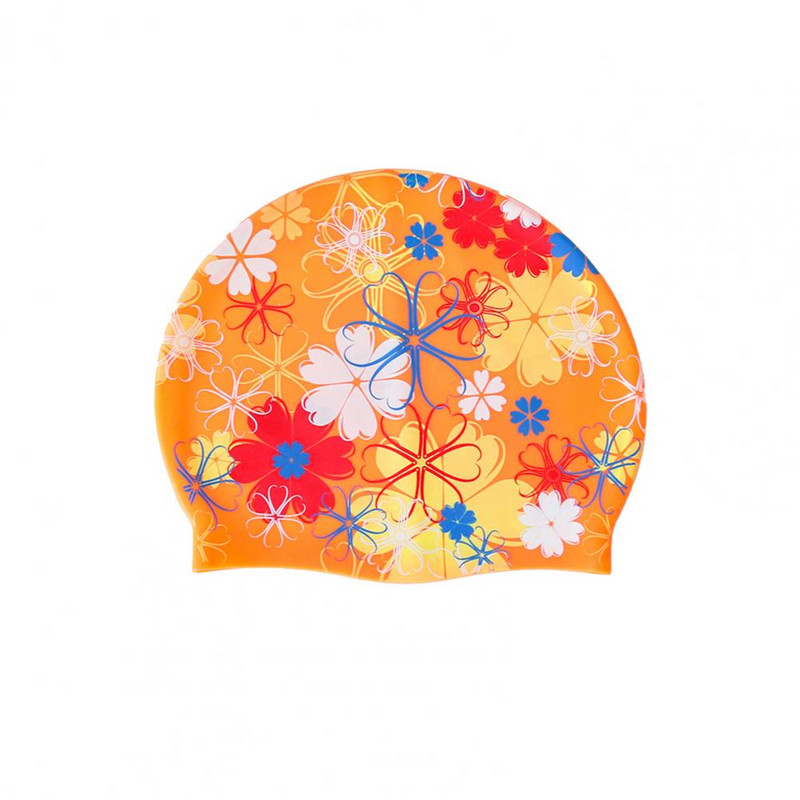 Suure elastsusega ujumismüts Lilleprintidega kõrvakaitsega ujumismüts Värviline naiste meeste silikoonist basseinimüts täiskasvanutele