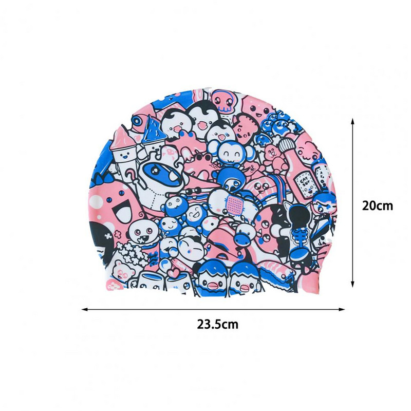 Suure elastsusega ujumismüts Lilleprintidega kõrvakaitsega ujumismüts Värviline naiste meeste silikoonist basseinimüts täiskasvanutele