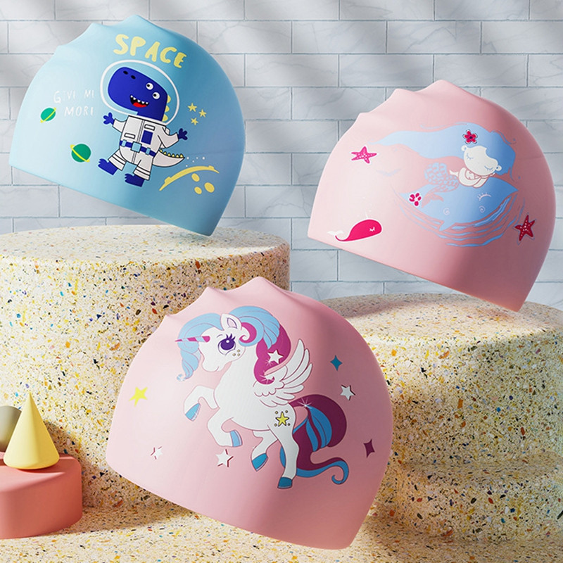 Veekindel silikoonist ujumismüts poistele tüdrukutele pikkade juustega kate Professionaalne koolitus Rannas sukeldumine Surfimütsid Multifilmi muster