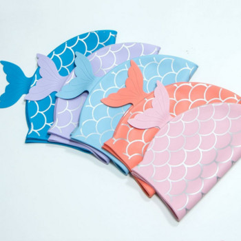 1 τεμ Mermaid Tail Παιδικό σκουφάκι κολύμβησης σιλικόνης αδιάβροχο καρτούν Παιδικό καπέλο κολύμβησης για κορίτσια Αξεσουάρ κολύμβησης για σέρφινγκ ελεύθερης κατάδυσης