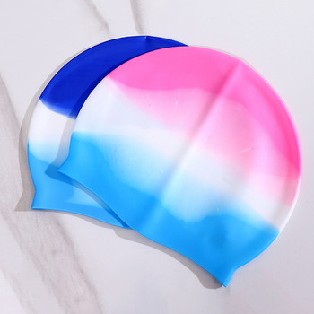 Силиконова водоустойчива плувна шапка за възрастни с преливащ цвят Суха коса Шапка за плуване за мъже, жени Защита на ушите Шапка за плуване Аксесоари за плуване