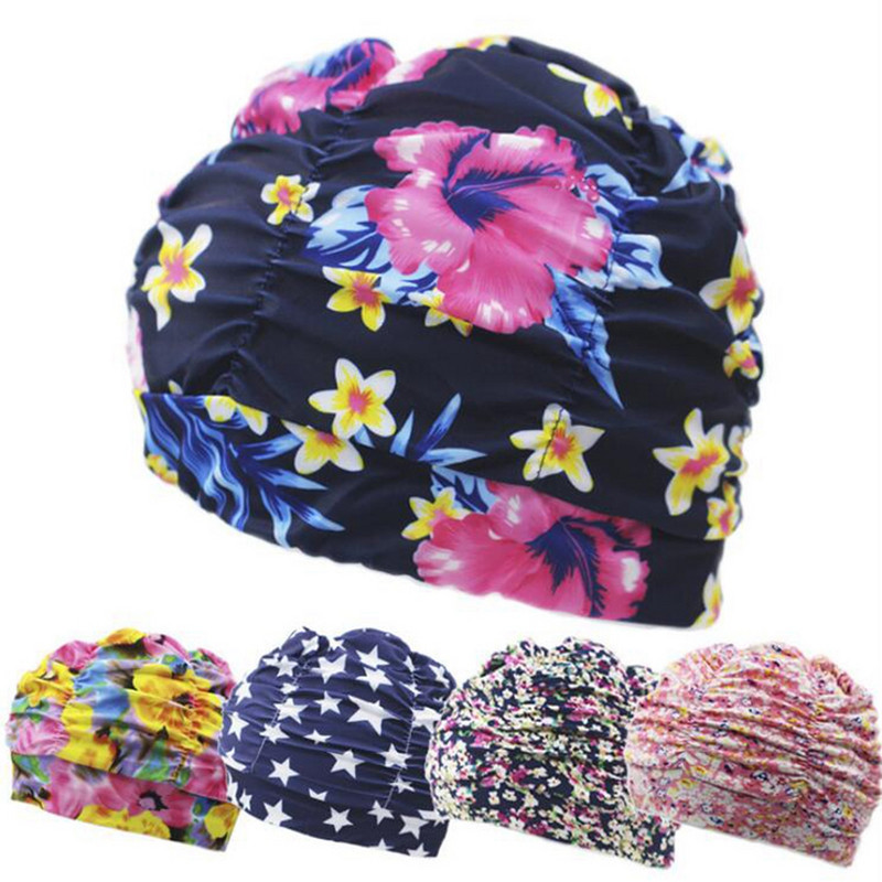 1 buc șapcă de înot imprimată cu flori de modă, păr lung, sport, piscină, pălărie de baie, turban elastic din nailon, accesoriu sportiv pentru bărbați, femei