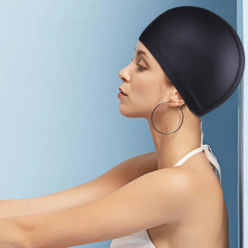 Шапка за плуване Високоеластична, едноцветна, нехлъзгаща се конструкция Защита на ушите от изкуствена кожа Шапка за басейн Шапки за плуване Шапки за жени